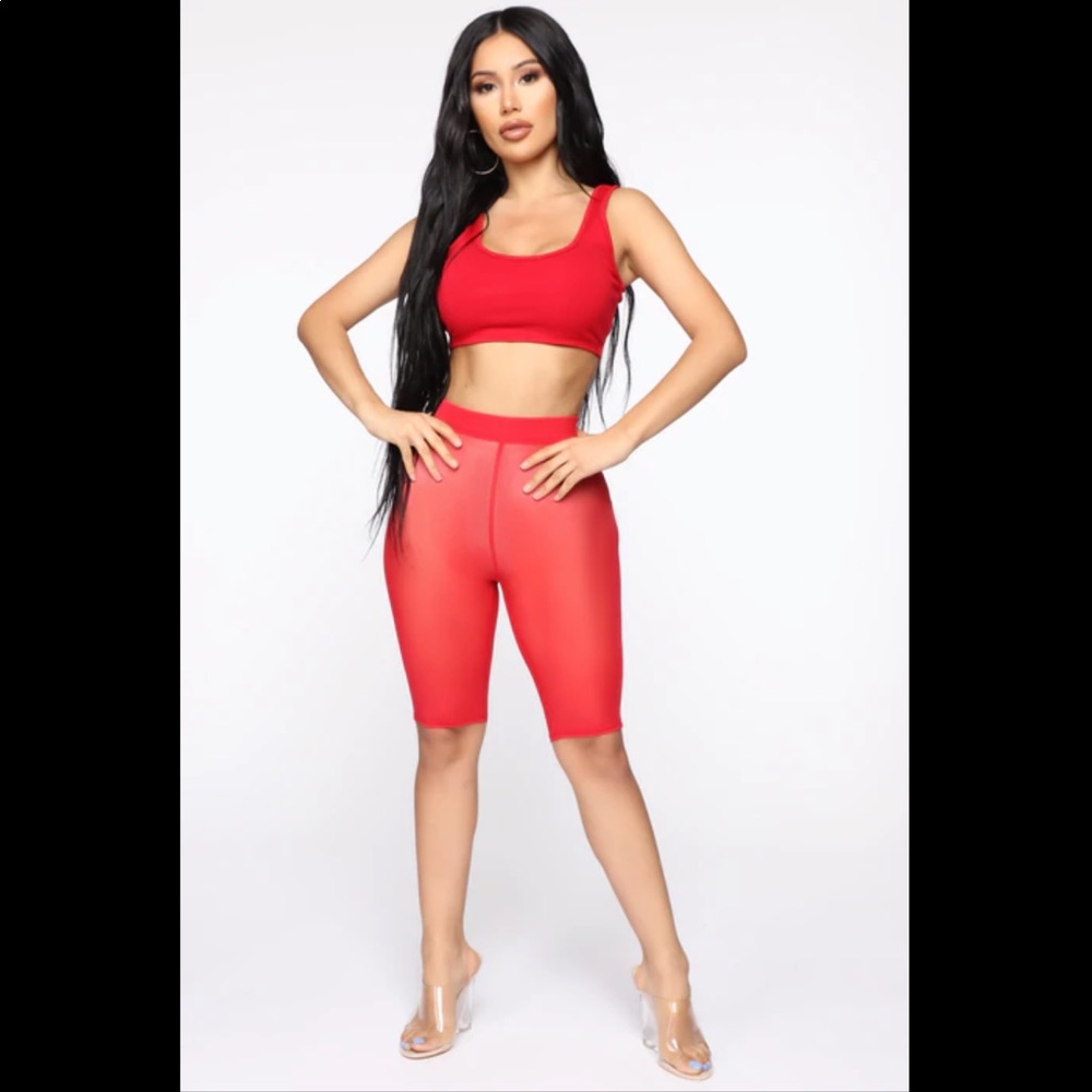 NWT Fashion Nova See Me Now Ruched Biker Shorts - Red